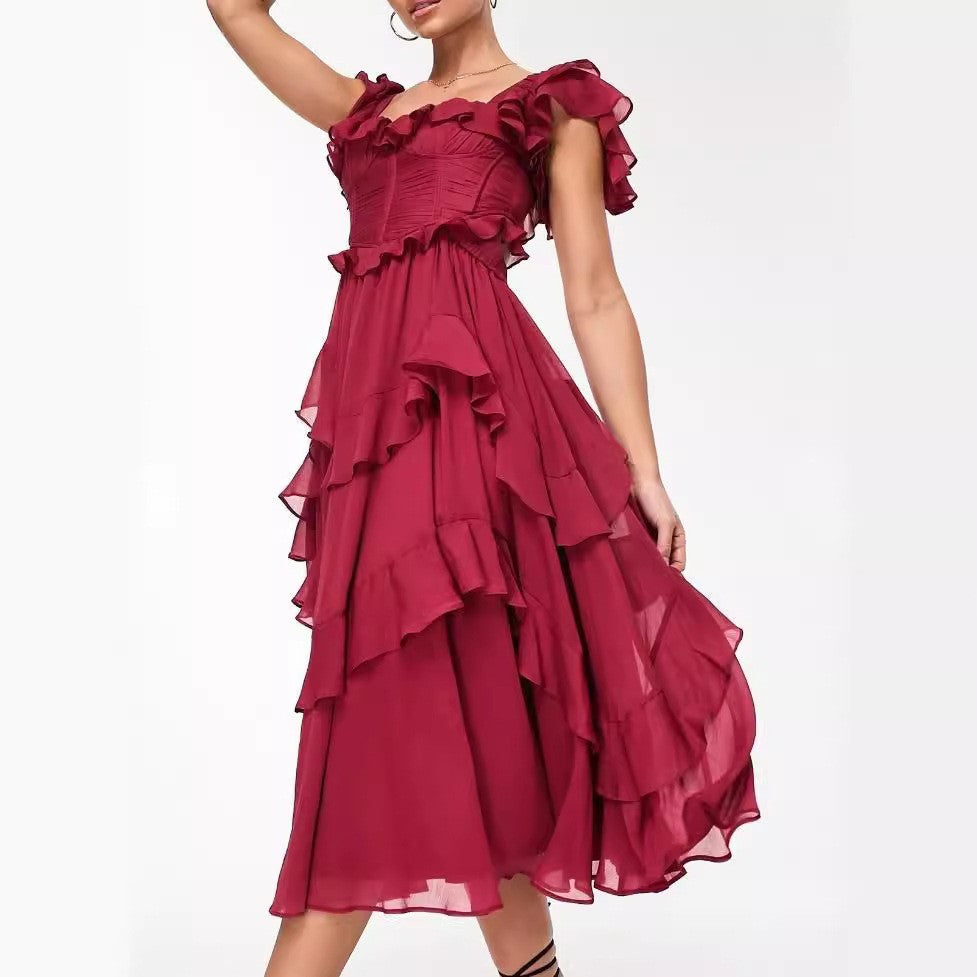 Dress Holiday Lace Backless Cake Ruffled Dresses