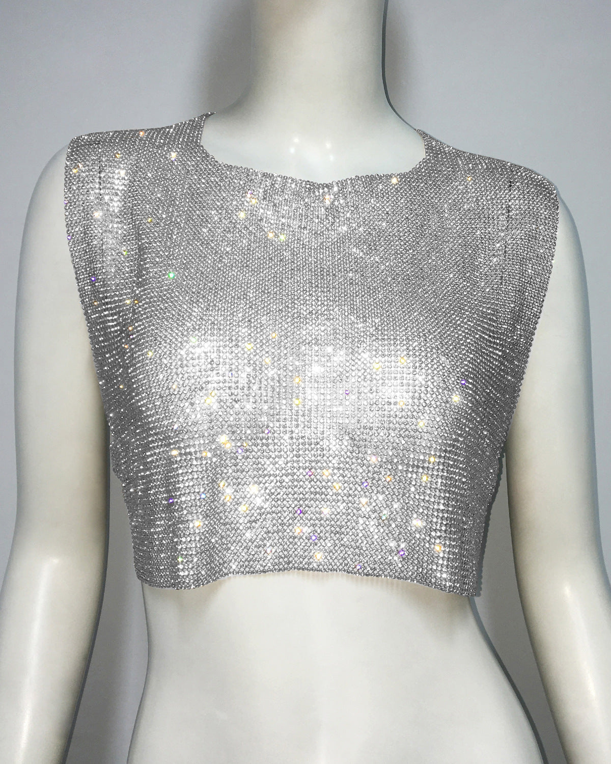 Women's Wear Sleeveless T-shirt Metal Personality Rhinestone Backless Blouses