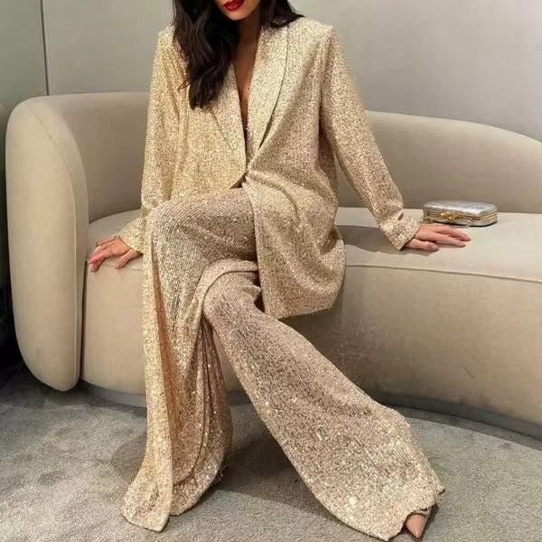 Fashion Sequin Temperament Commute One Button Suits