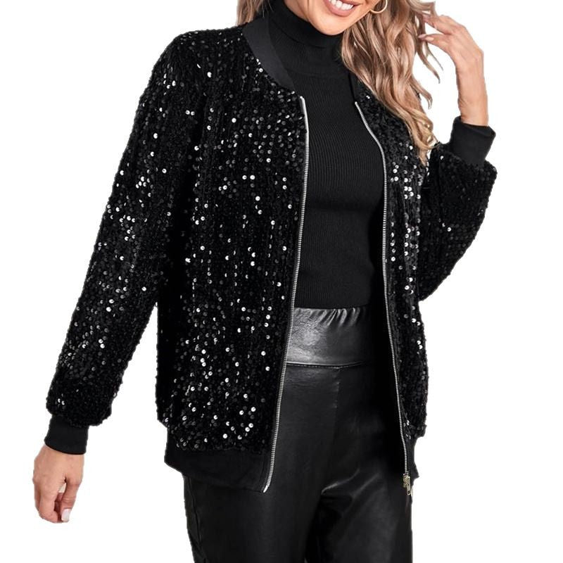 Women's Casual Fashion Solid Color Sequin High-grade Coats