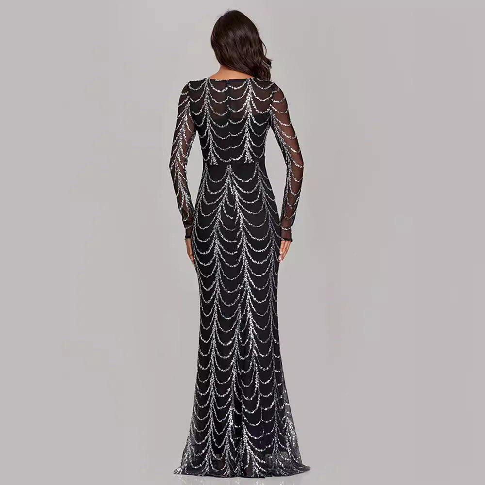 Fishtail Dress Elegant Party Sequined Long Sleeve Dresses