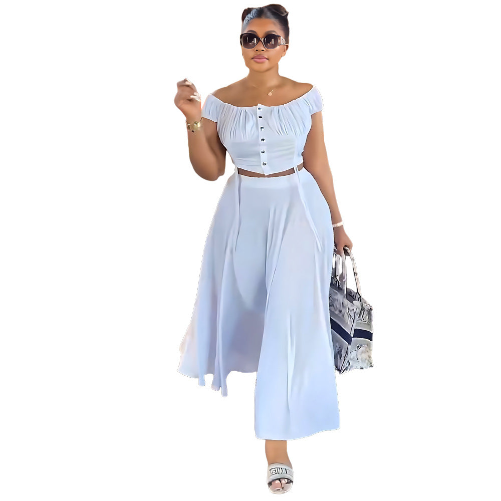 Line Draping Effect Long Fashion Two-piece Suits