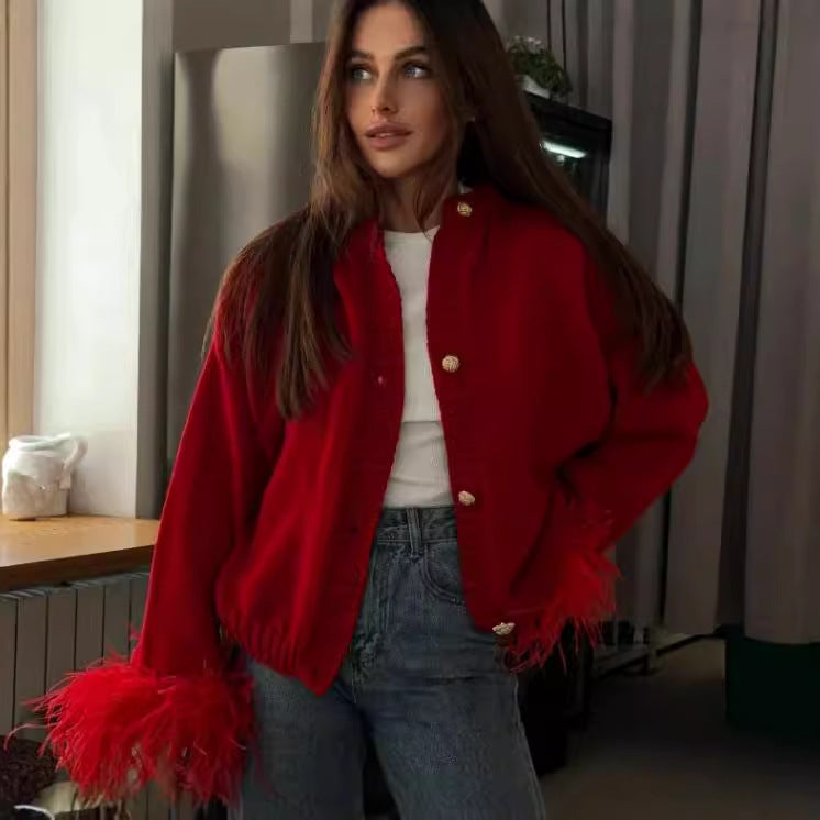 Women's Fashion Classy Cuff Fur Stitching Sweaters