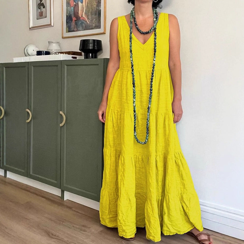 Women's Summer Solid Color Loose Cotton Linen Sleeveless Dress