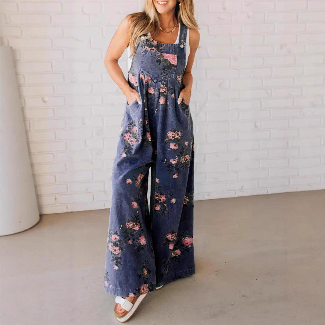 Summer Fashion Printed Casual Sleeveless Suspender Pants