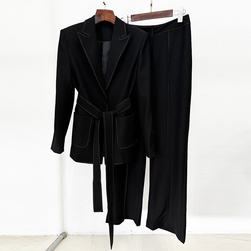 Beaded Decorative Series Belt Two-piece Set Fashion Casual Suit