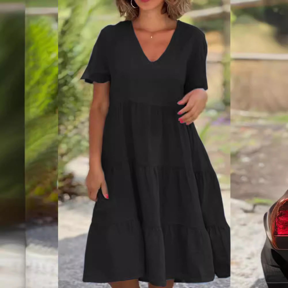 Women's Fresh Sweet Solid Color Wide Hem Dresses