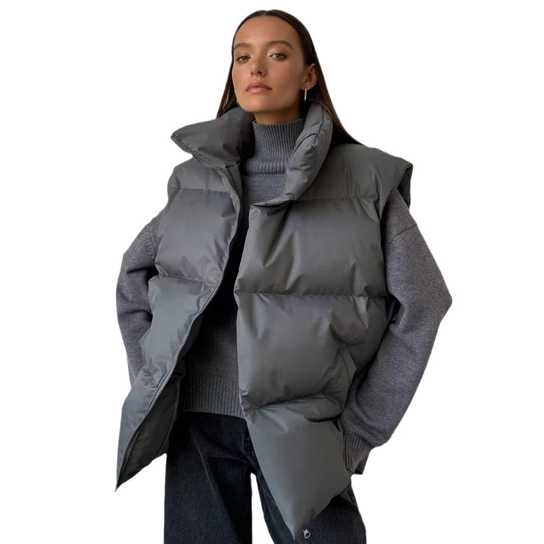 Women's Cotton Warm Cushion Zipper Stand Collar Vests