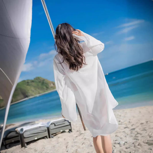 Women's Thin Seaside Vacation Mid-length Protective Clothes Blouses