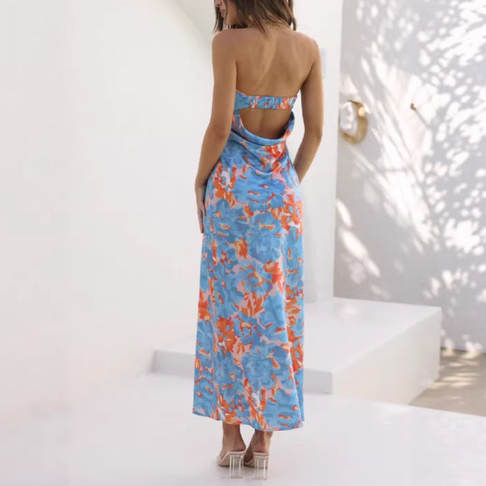 Bandeau Printed Hot Temperament Long Party Dress