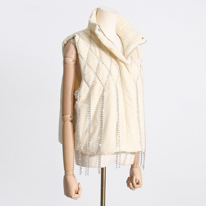 Handmade Rhinestone Waistcoat Autumn Style Loose-fitting Diamond Vests