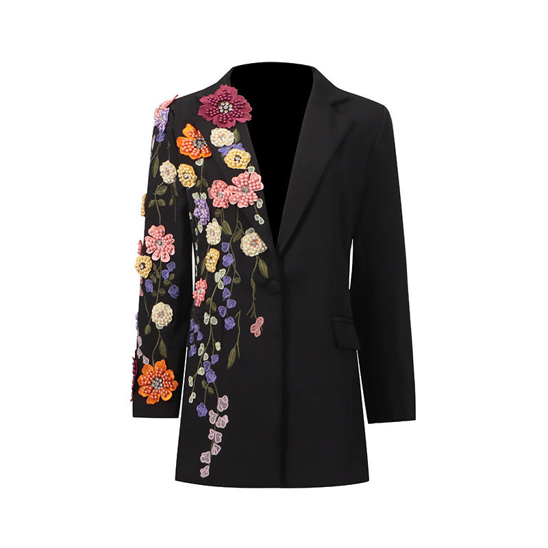 Women's Autumn Embroidery Three-dimensional Flower Elegant Versatile Blazers
