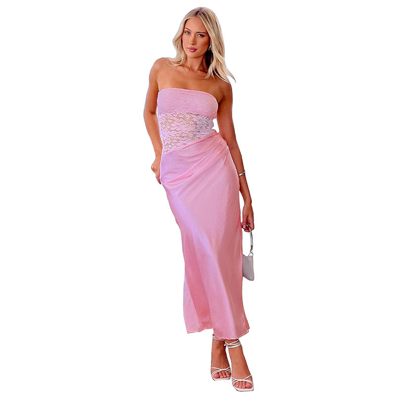 Women's Hollow Sleeveless Backless Stitching Tube Pinch Dresses
