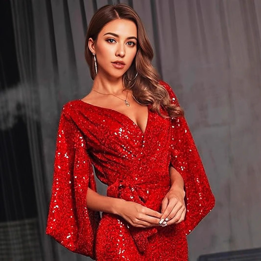 Bridal Summer Dress Sexy Slit Sequined Dresses