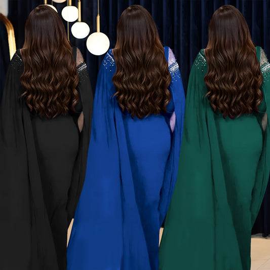 Chiffon Mesh Stitching Rhinestone Beaded Fashion Dresses