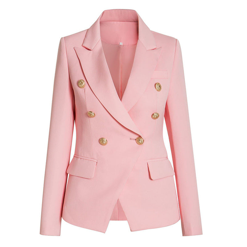 Commute Double Breasted Collar Pure Black Blazers