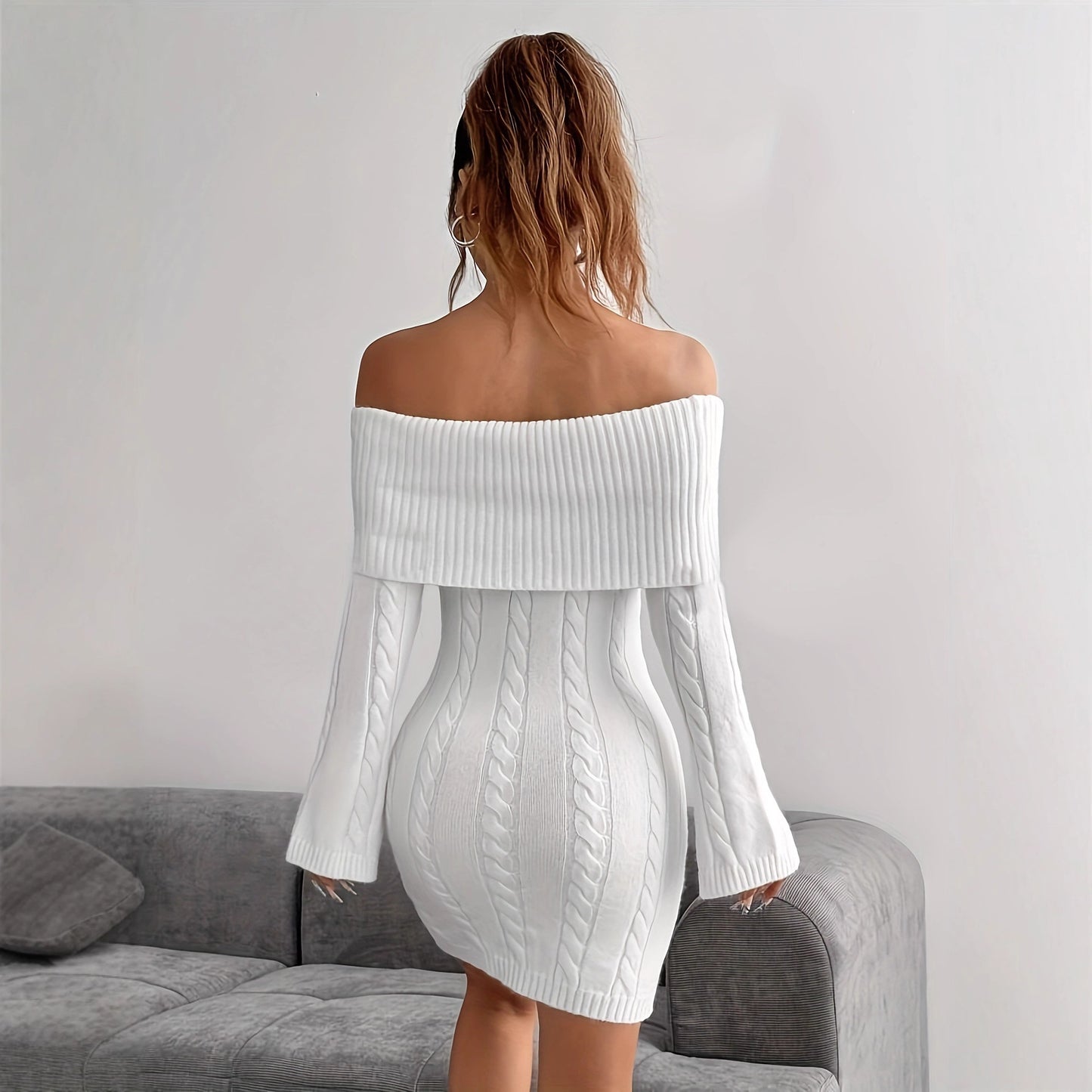 Women's Mid-length Twisted Woolen Long Sleeve Sexy Hollow Sheath Sweater
