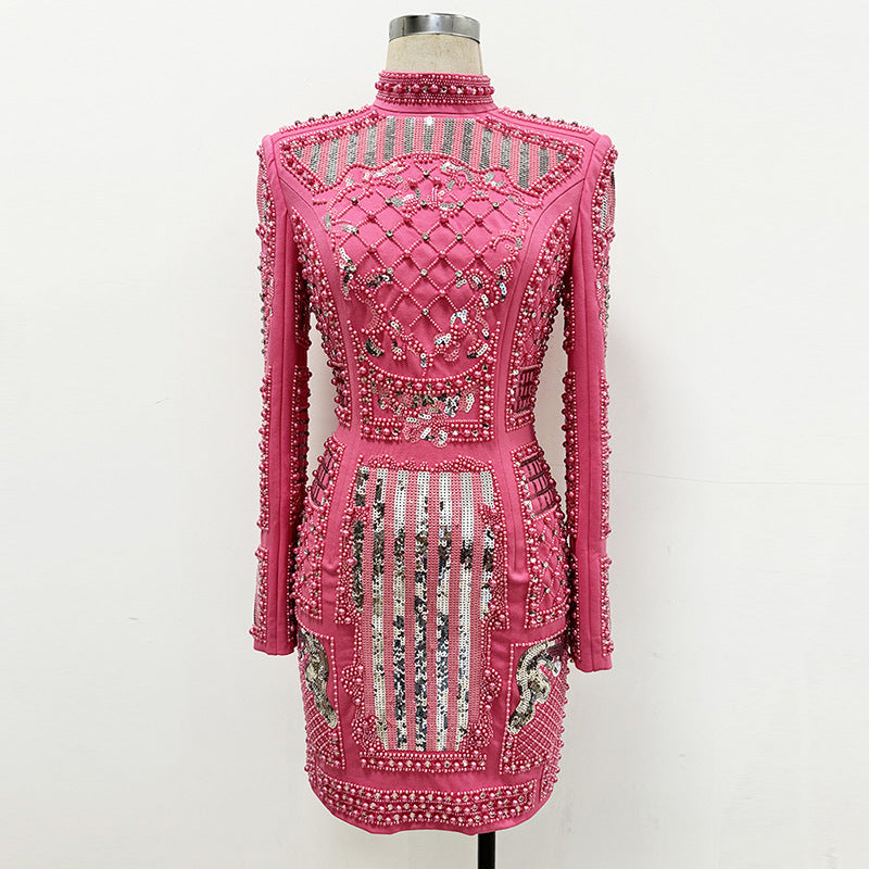 Fashion Diamond Beaded Sequins Stretch Tight Dress