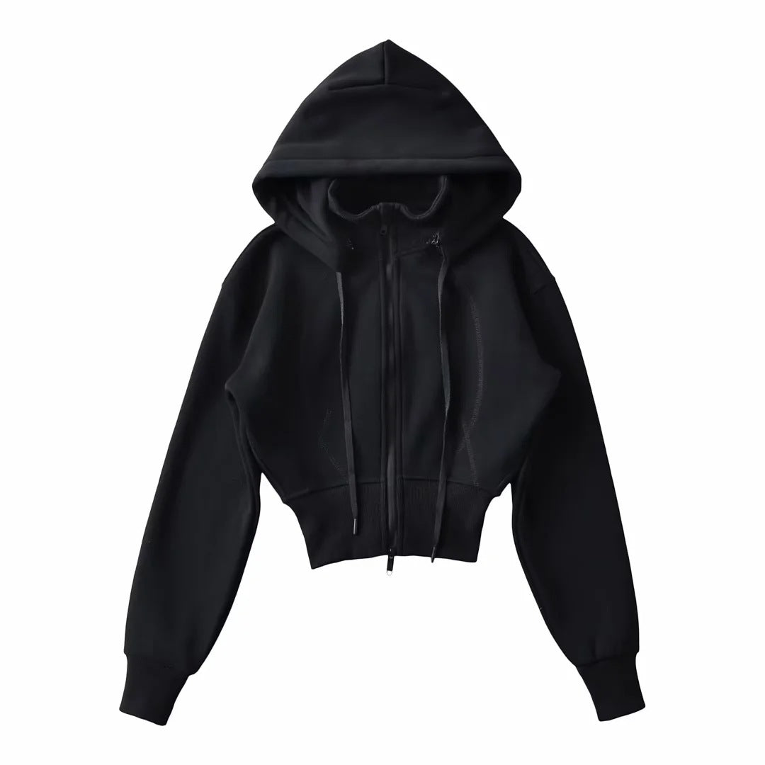 Women's Sports Style Fleece Lined Removable Hooded Long Sleeves Sweaters