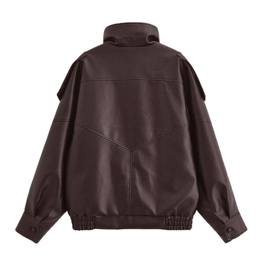 Women's Homemade Fashionable Casual Lychee Leather Coats