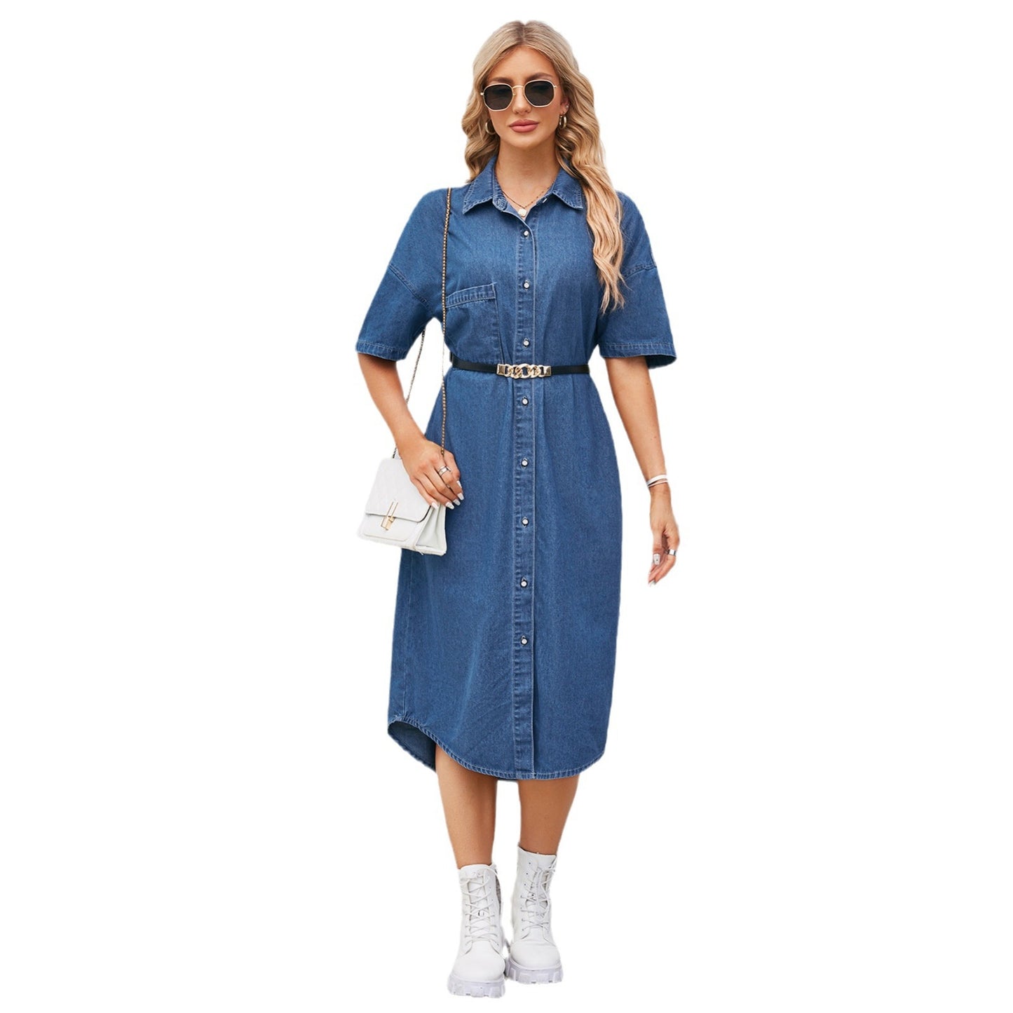 Women's Spring Washed Loose Denim Sleeve Maxi Dresses
