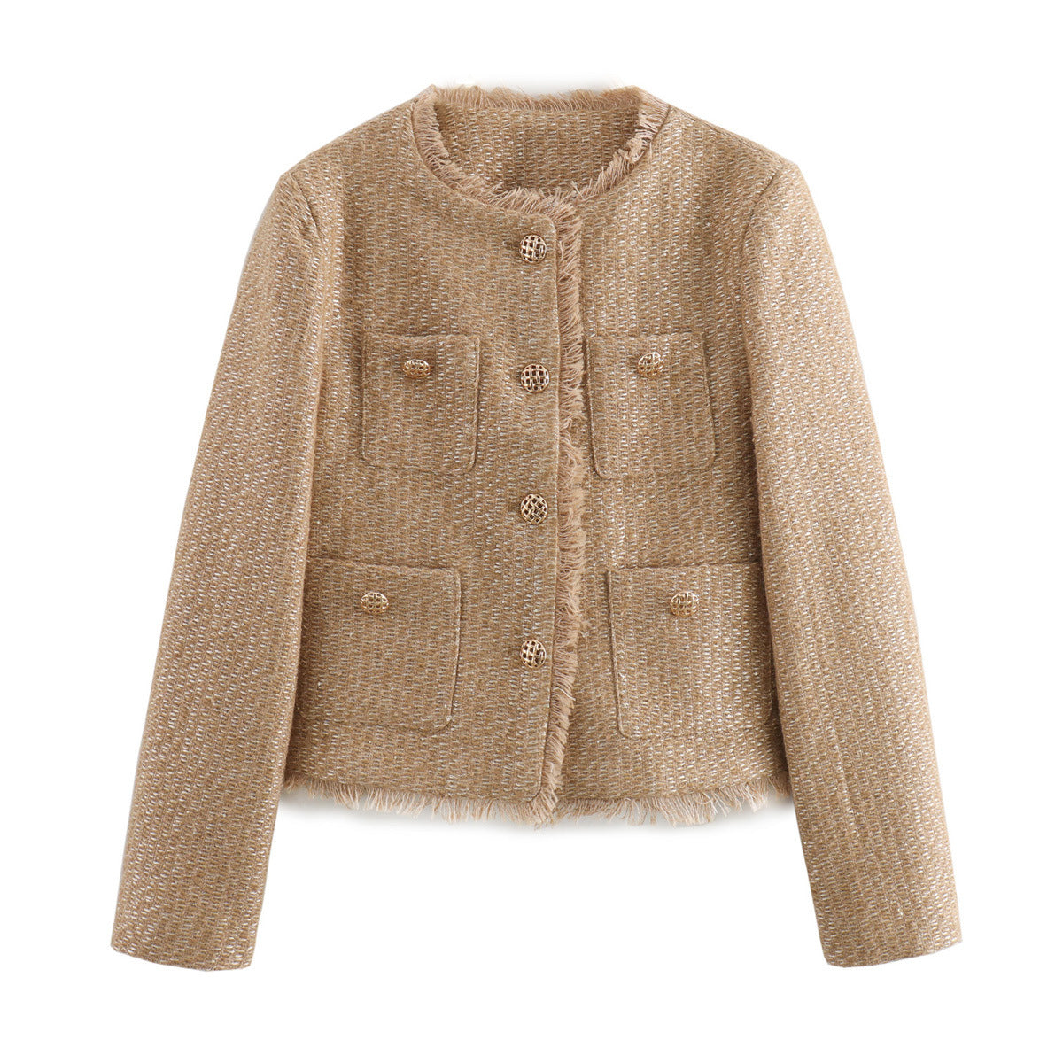 Women's Commute Leisure Round Neck Long Sleeve Single-breasted Burr Coats