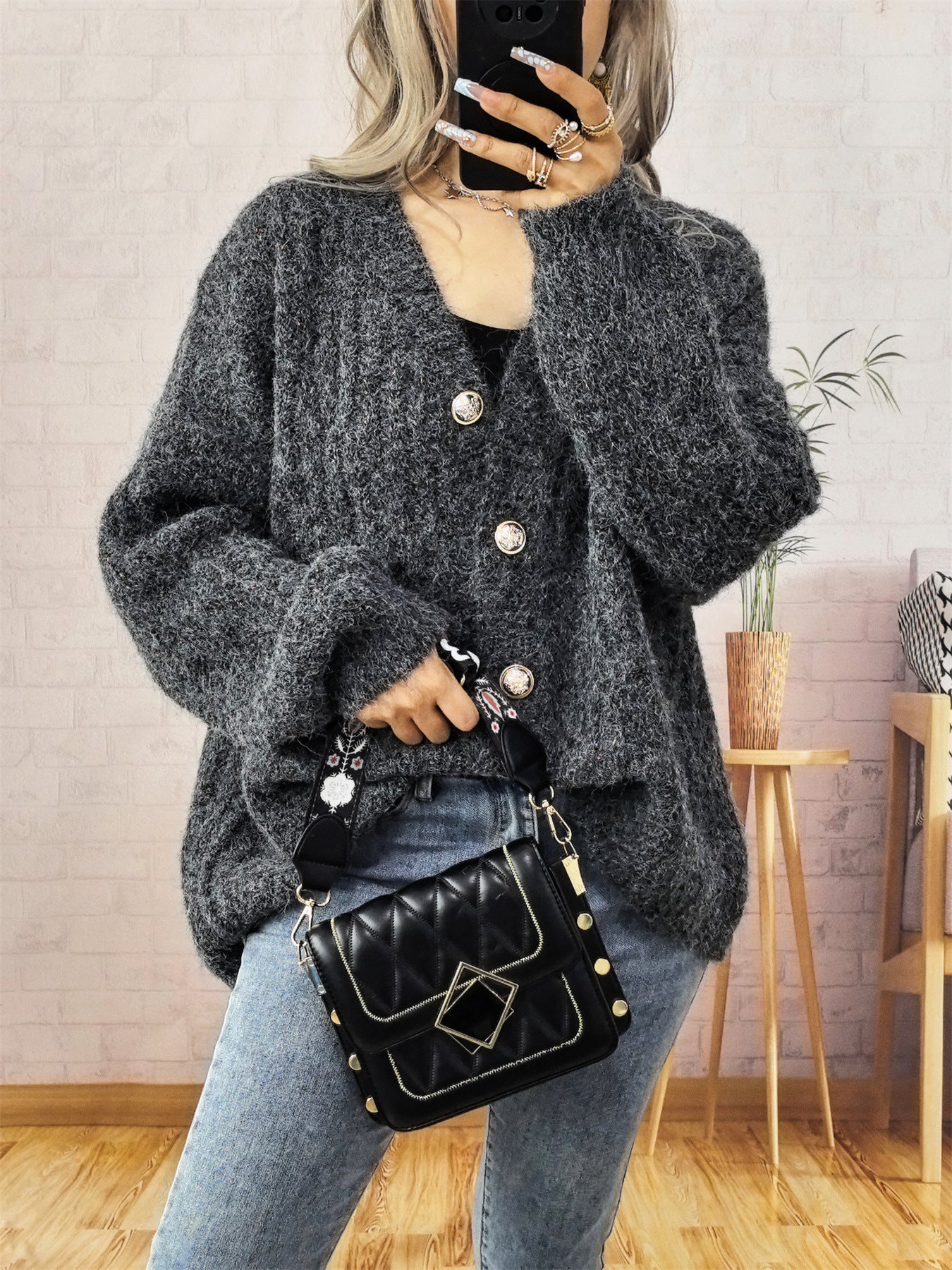 Retro Thick Gold Button Knitted Single-breasted Sweaters