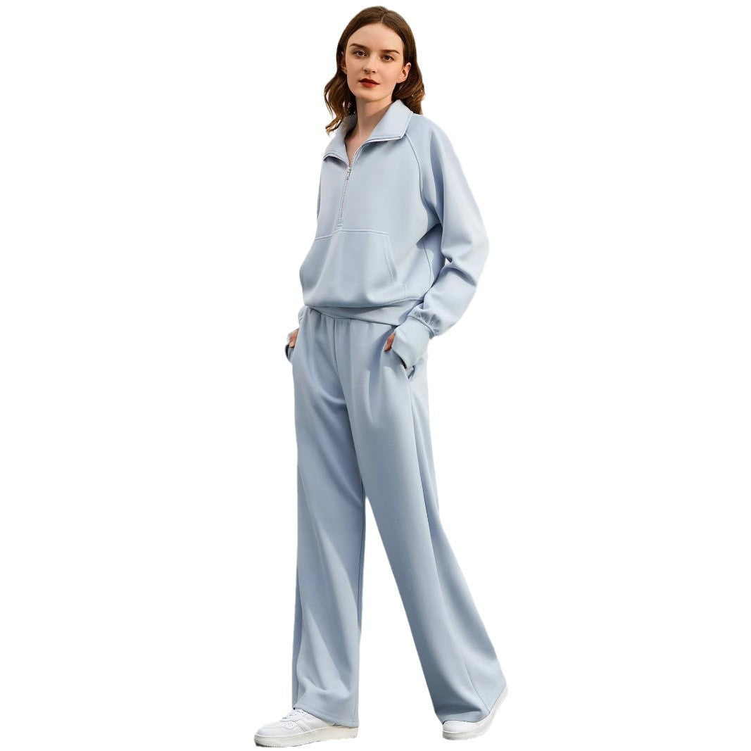 Women's Two-piece Zip Sweatshirt Wide Leg Track Fashion Casual Suit