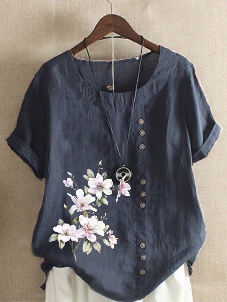 Women's Autumn Retro Cotton Linen Printed Loose Casual Shorts