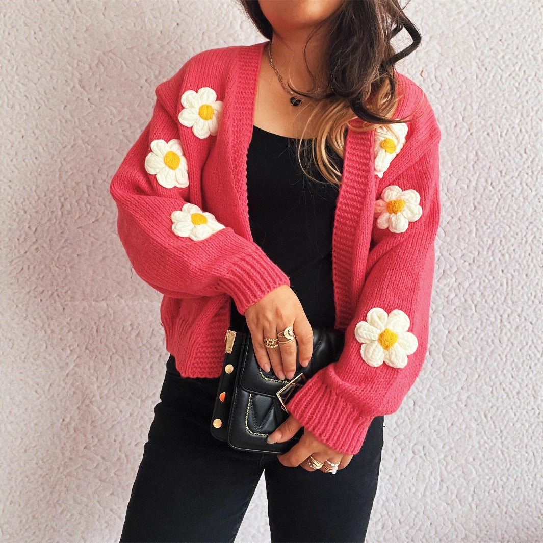 Versatile Sweet Leisure Knitted Stitching Flower Sweaters