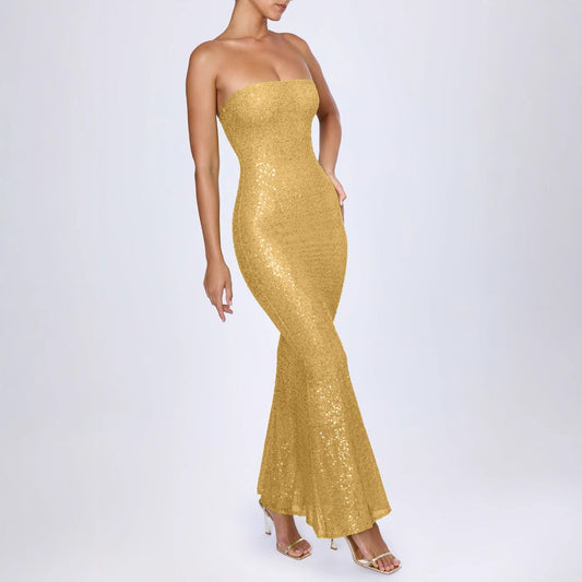 Women's Summer Tube Sequined Sexy Dress Backless Tops