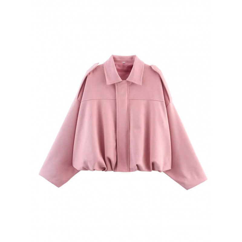 Women's Spring Suede Texture Lapel Bomber Jackets