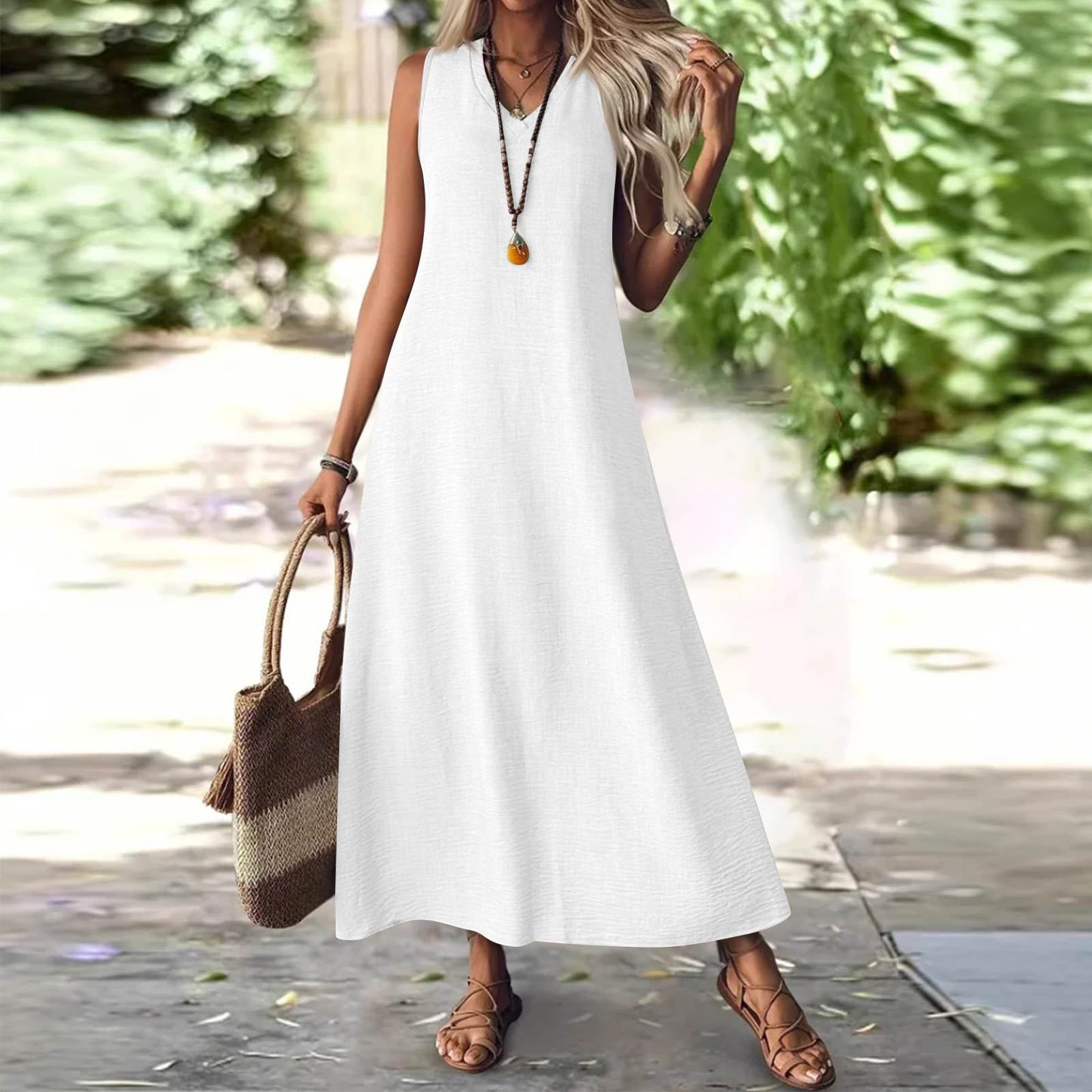 Women's Summer Sleeveless Back Zipper One-piece Elegant Dress
