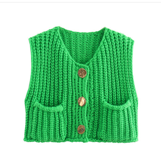 Women's Street Fashion Color Thick Needle Vests
