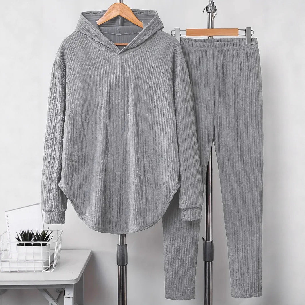 Women's Set Solid Color Long-sleeved Hooded Trousers Sweaters