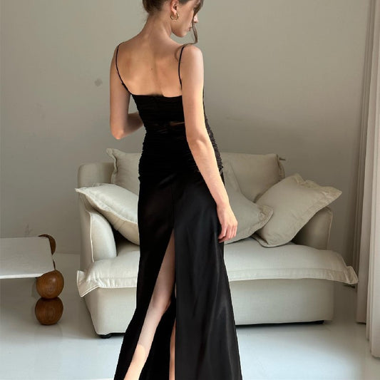 Women's Lightly Mature Mesh High Waist Slit Slim Fit Dresses