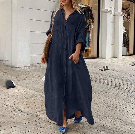 Casual Pocket Shirt Collar Long Dress Dresses
