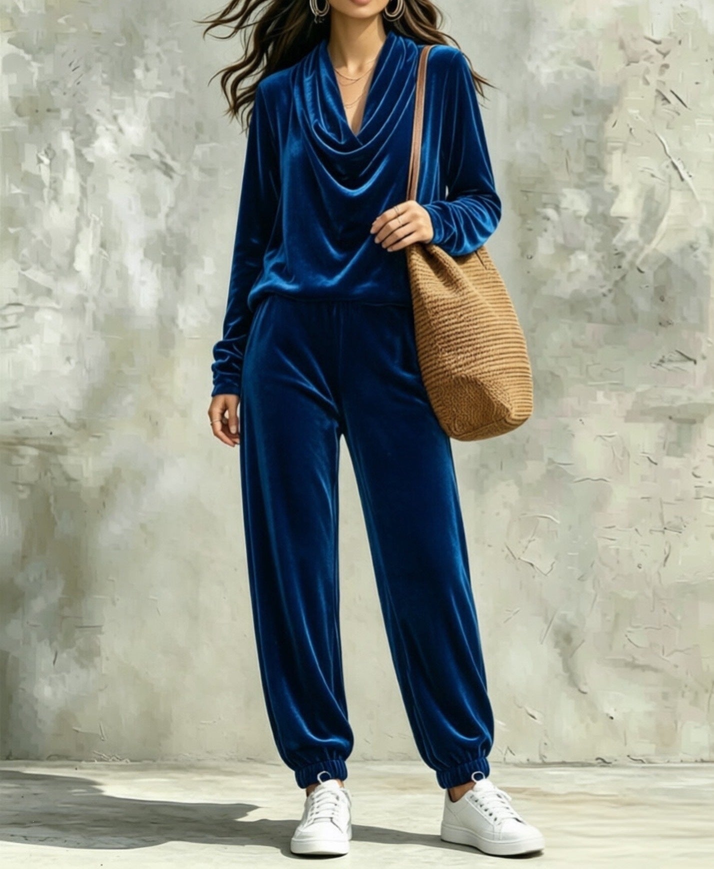 Women's Draped Collar Long Sleeve Ankle Banded Fashion Casual Suit