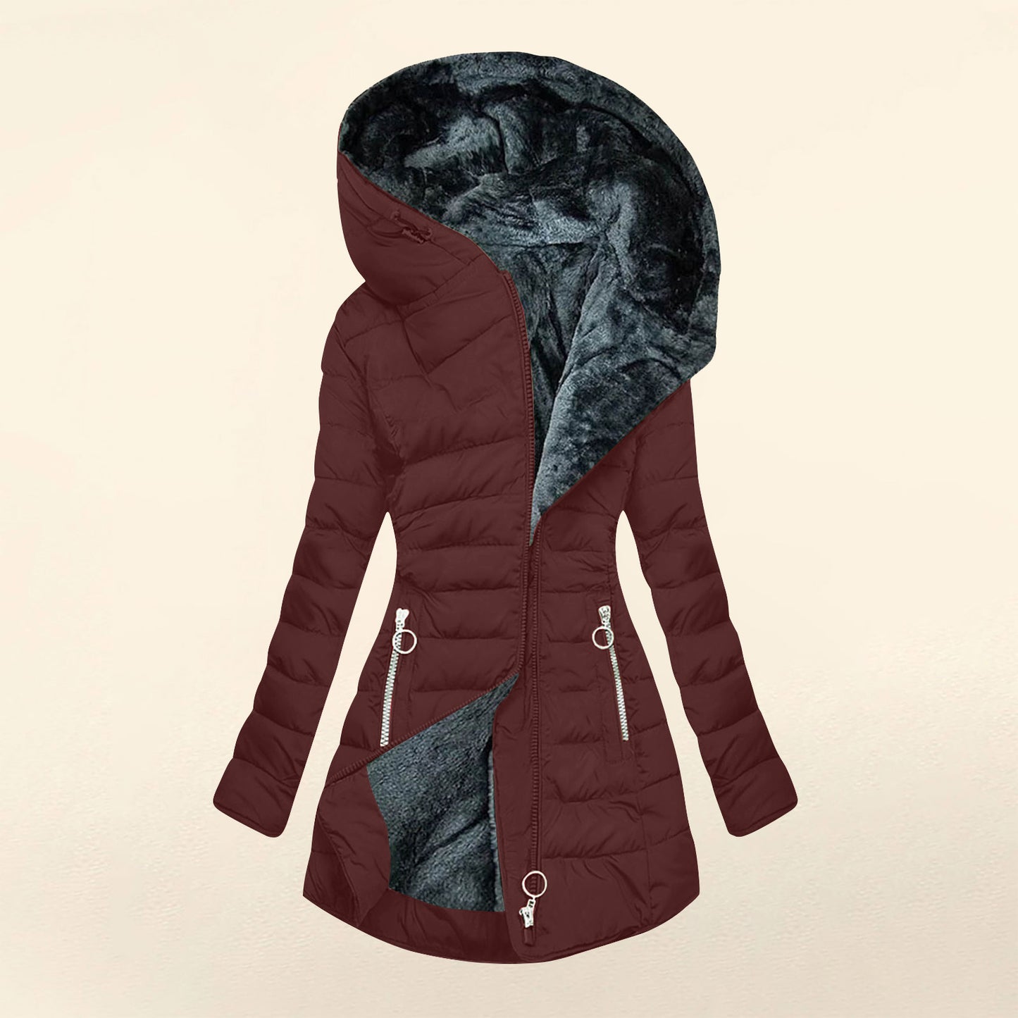 Women's Warm Fur Collar Cotton Clothes Zipper Coats