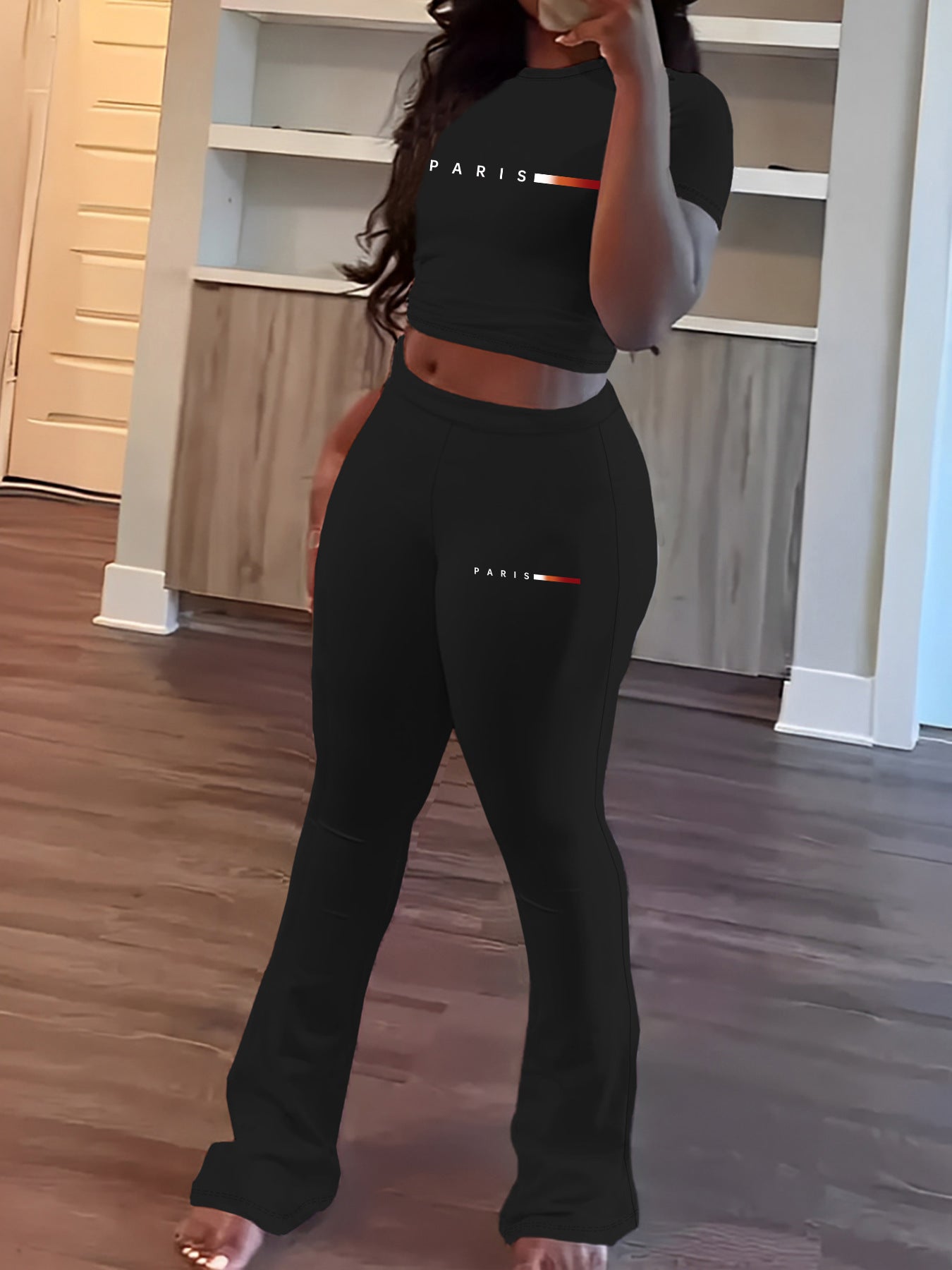 Women's Spring Printing Short-sleeved Round Neck Trousers Suits