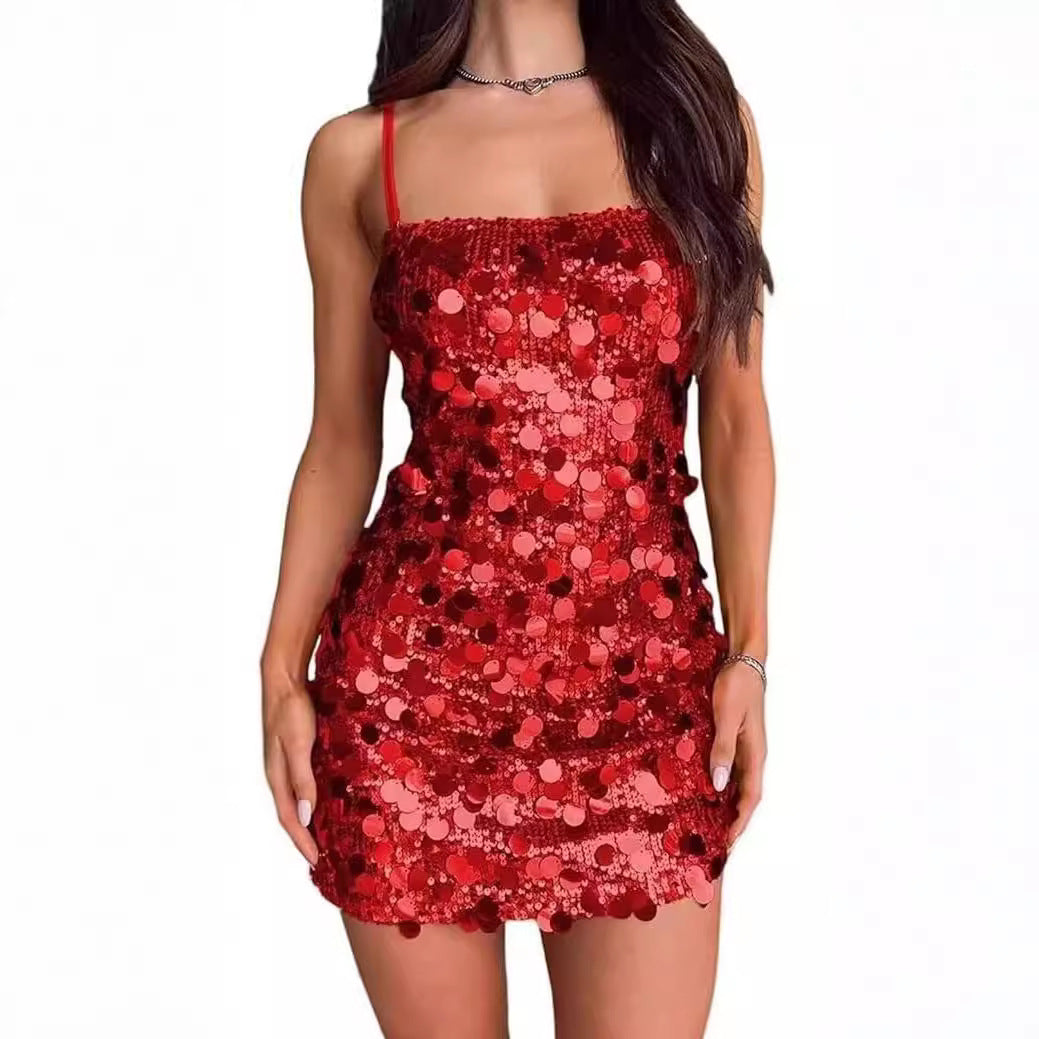 Women's Sequin Sling Banquet Party Hot Backless Shorts