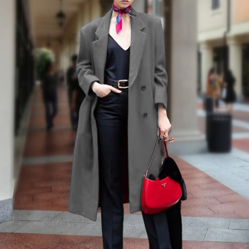 Women's Woolen Trench Overcoat Casual Long Coats