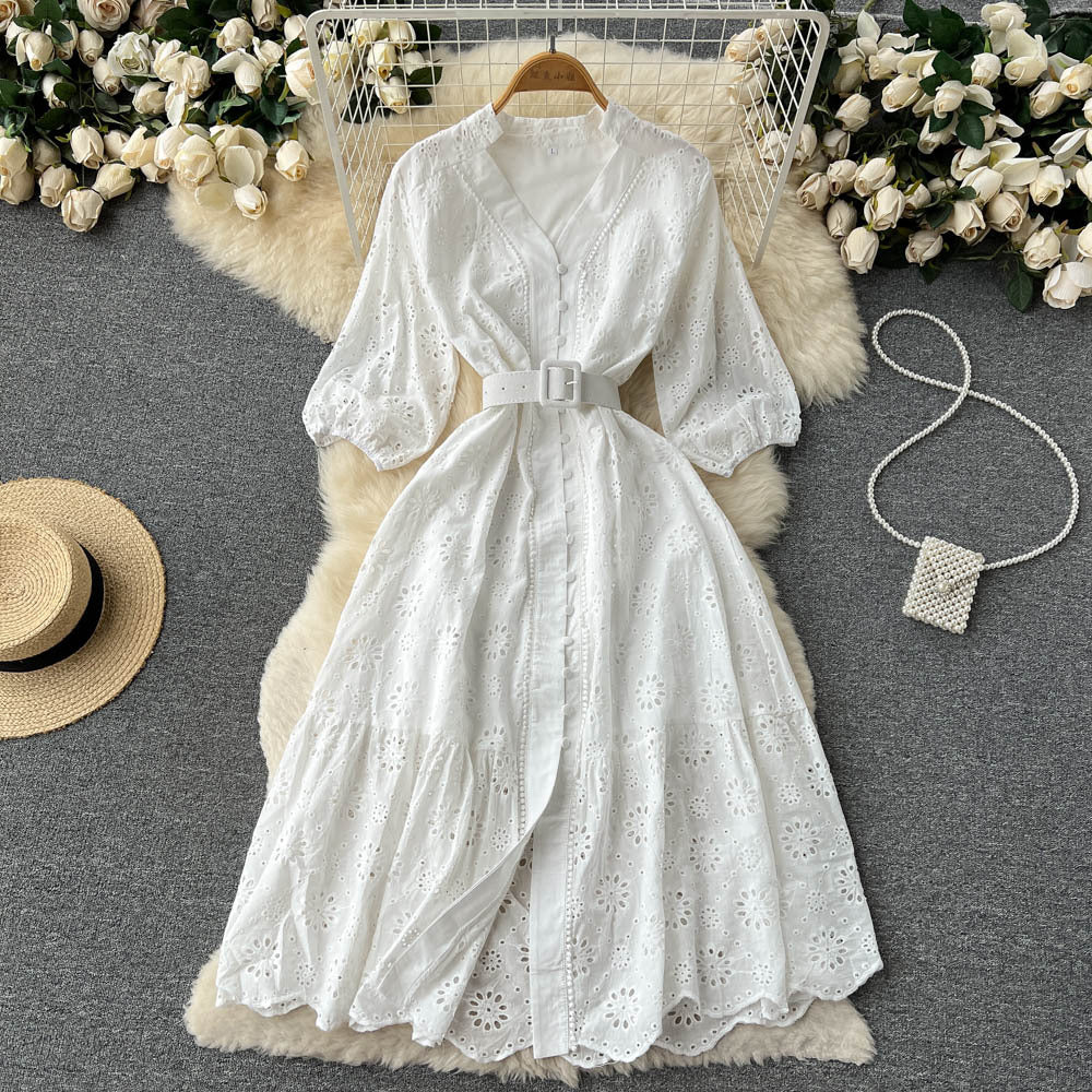 Women's Dress Loose Embroidered Lightly Mature Tight Waist Slimming Dresses