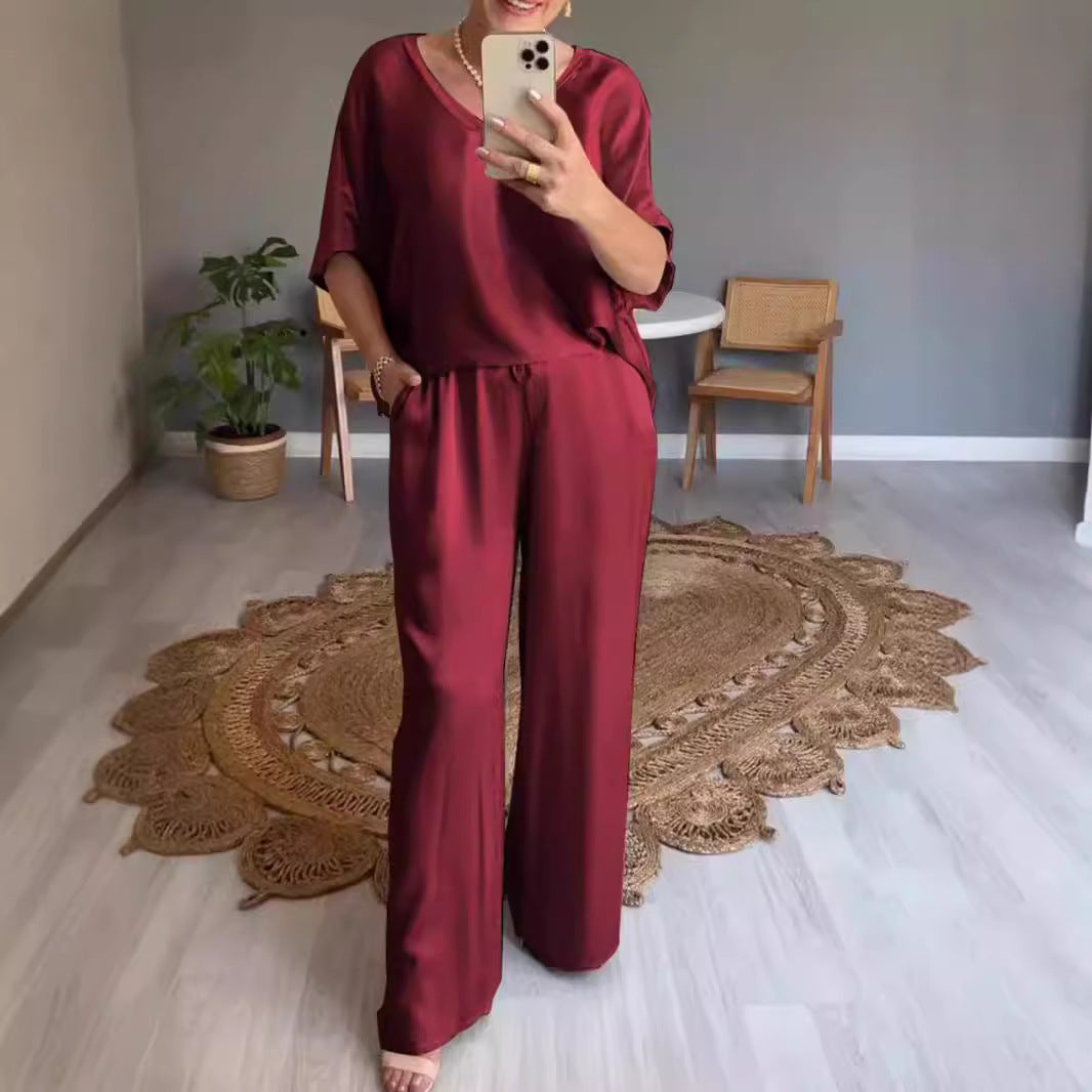 Unique Women's Summer Solid Color Mercerizing Fashion Casual Suit