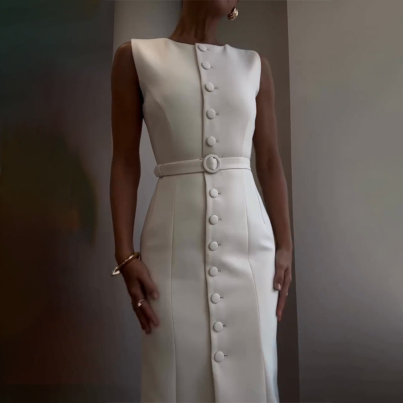 Women's Solid Color Round Neck Sleeveless Single Dresses