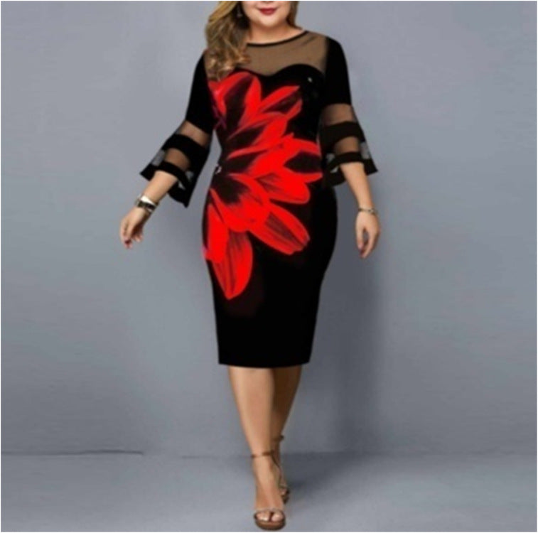 Women's Digital Printing Gauze Stitching Dress Extra Plus Size