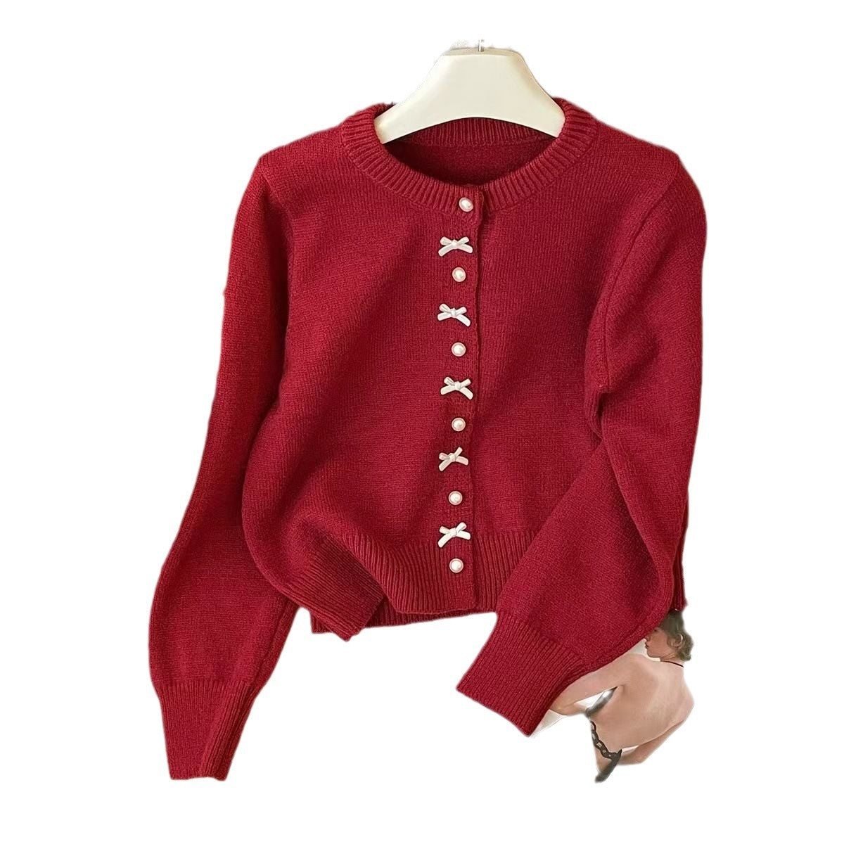 Korean Style Sweet Red Bow Younger Fashion Women's Sweater