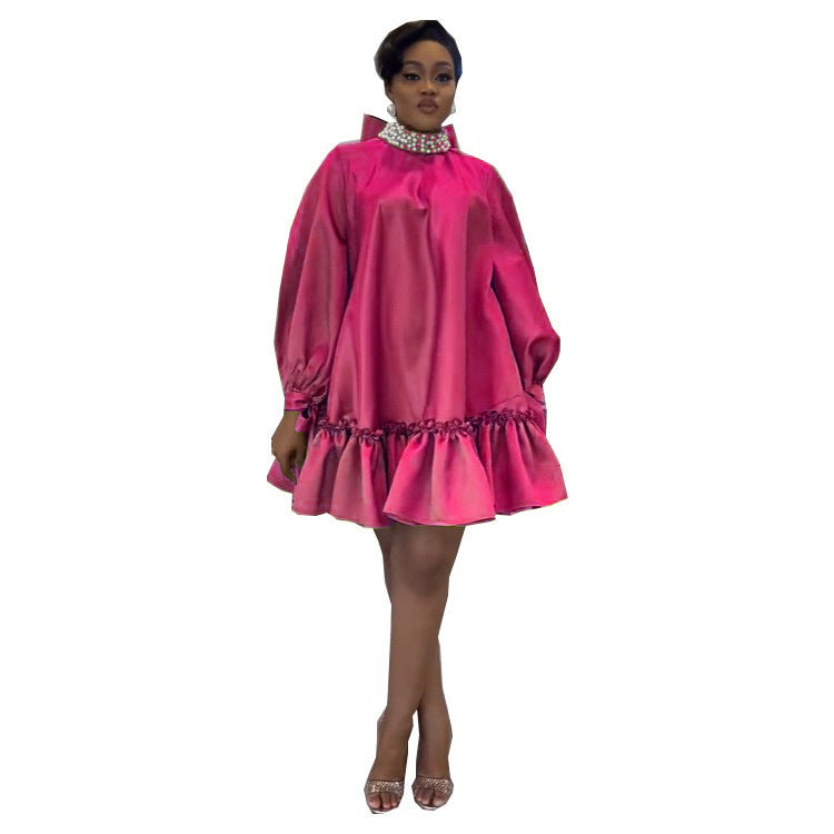 Women's Casual Pearl Butterfly Collage Solid Color Dresses