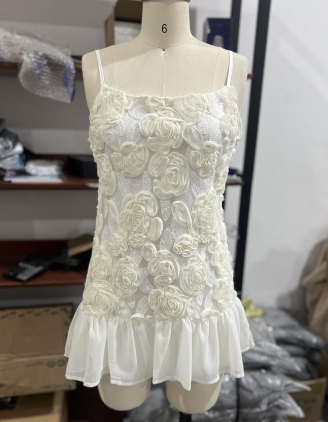 Sexy Sleeveless Flower Decorative Suspender Dress Dresses