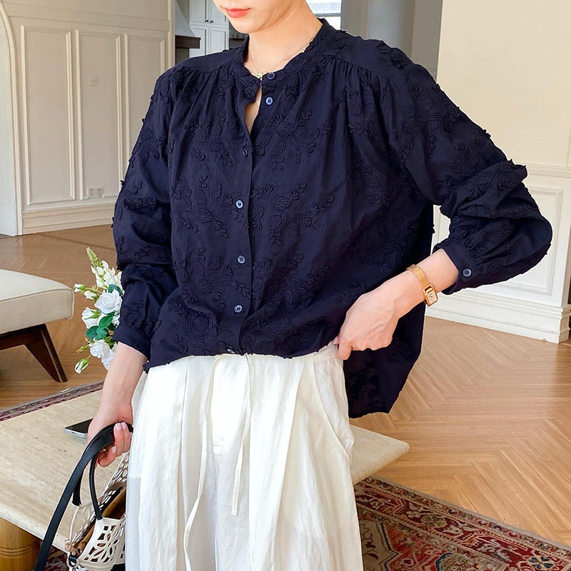 Women's Autumn French Shirt Long-sleeved Embroidered Blouses